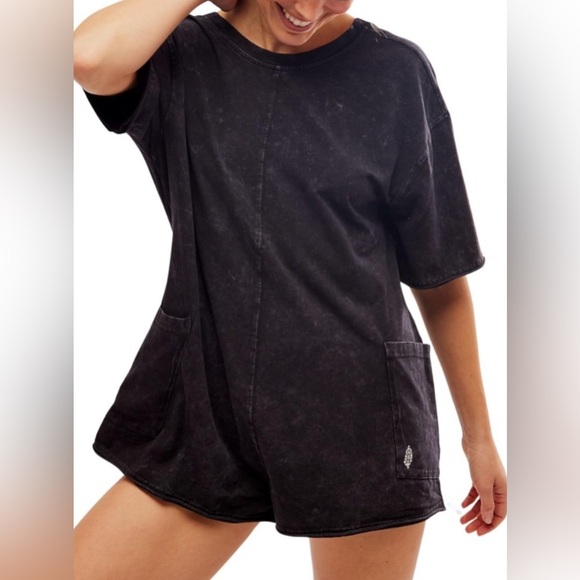 Free People Movement Hot Shot Tee Romper, Washed Black, NWOT, Size Small - Picture 1 of 2
